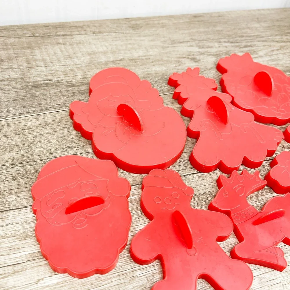 Vintage Wilton Christmas Cookie Cutter Set Red Plastic Holiday Shapes